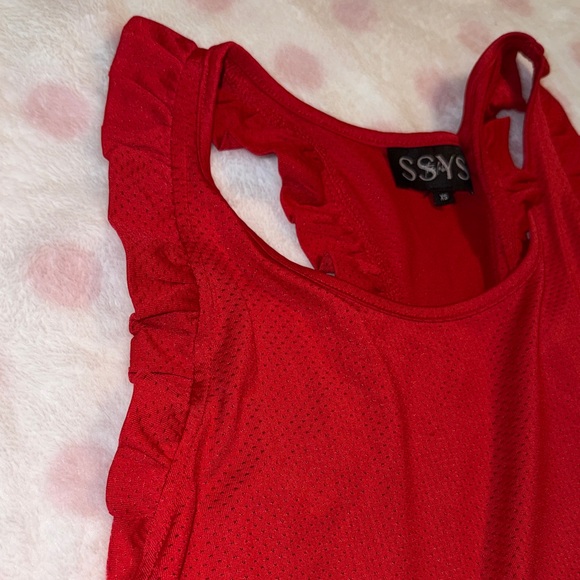 SSYS Red Ruffle Racerback Active Tank Top - Picture 7 of 7